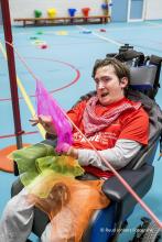 Rolstoelgebonden deelnemer met doekjeslijn